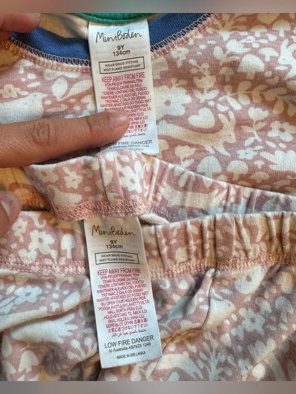 Mini Boden Kids Woodland Rabbit Print Pajama Set Pink Blue 9Y‎ 134cm Cotton